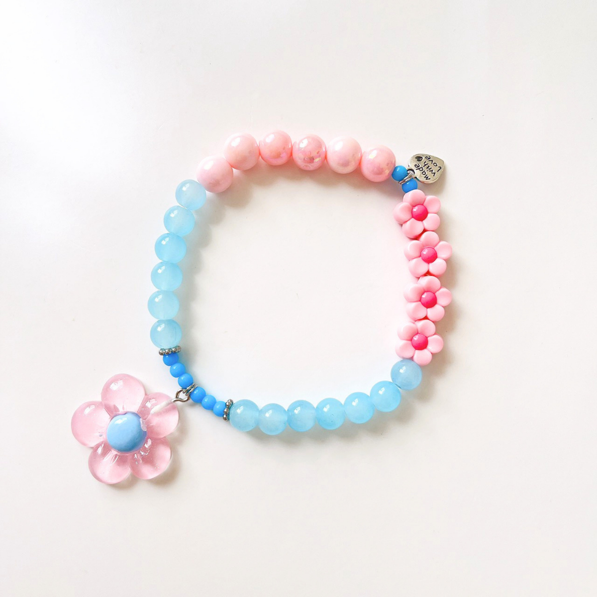 ペット用 POPなフラワービーズ ピンク×ブルーネックレス